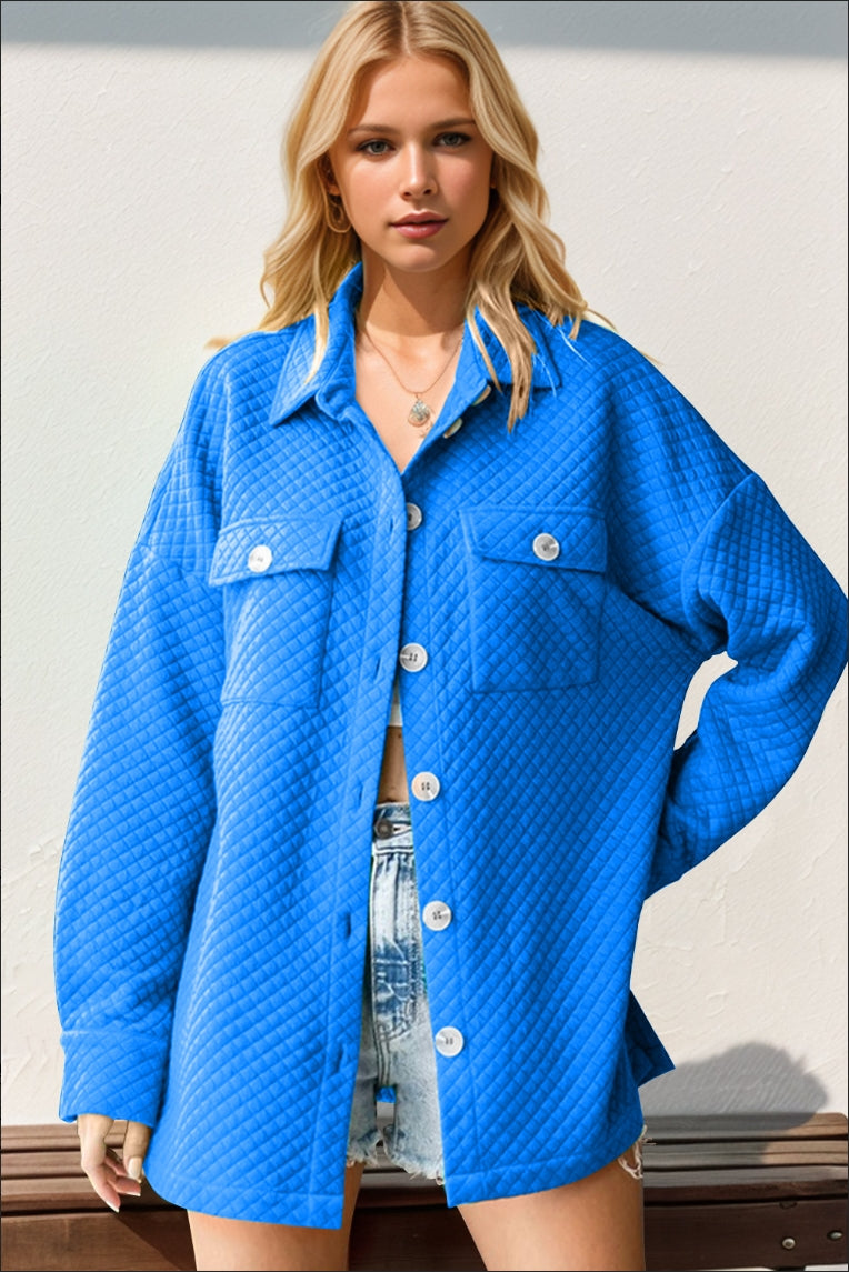 Texture Button Up Dropped Shoulder Coat