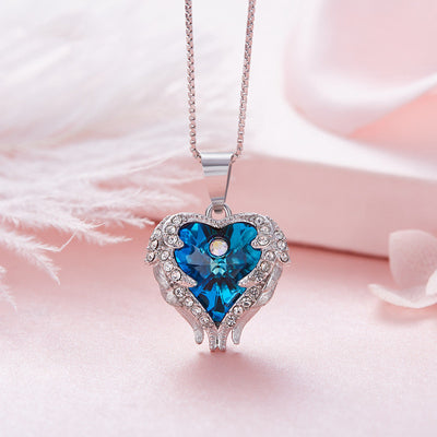 Buy Angel Wing Necklace Ocean Heart Crystal Pendant | Ethereal Elegance - SURAZY