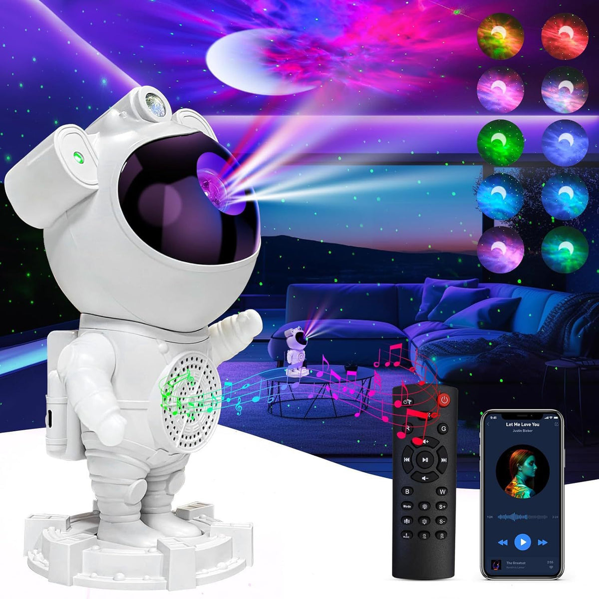 Bluetooth Astronaut Starry Sky Projection Lamp Spaceman Ambience Light ...