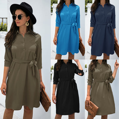 Buy Button Lapel Mid-sleeve Shirt Dress - Fashionable Apparel | SURAZY